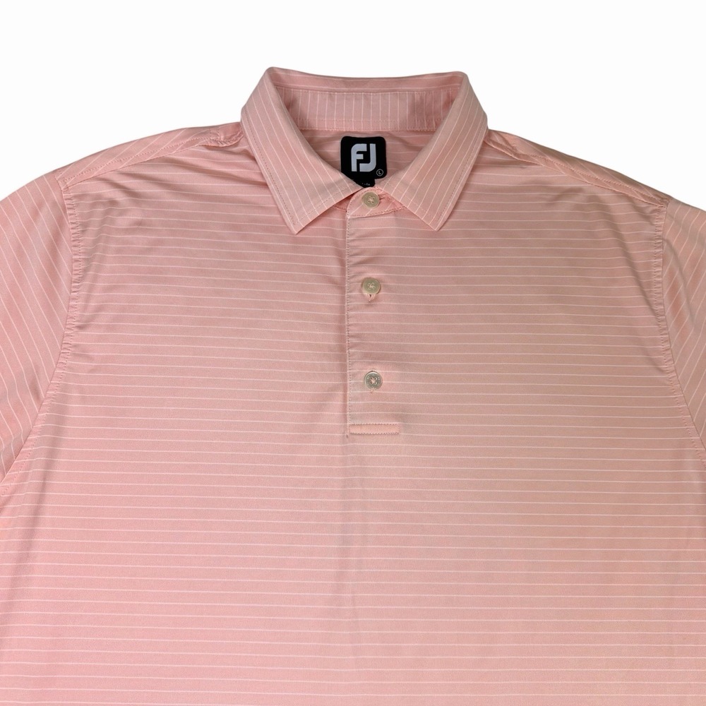 FootJoy FJ‎ Mens Polo Shirt Large Pink Striped Golf Performance Stretch Preppy
